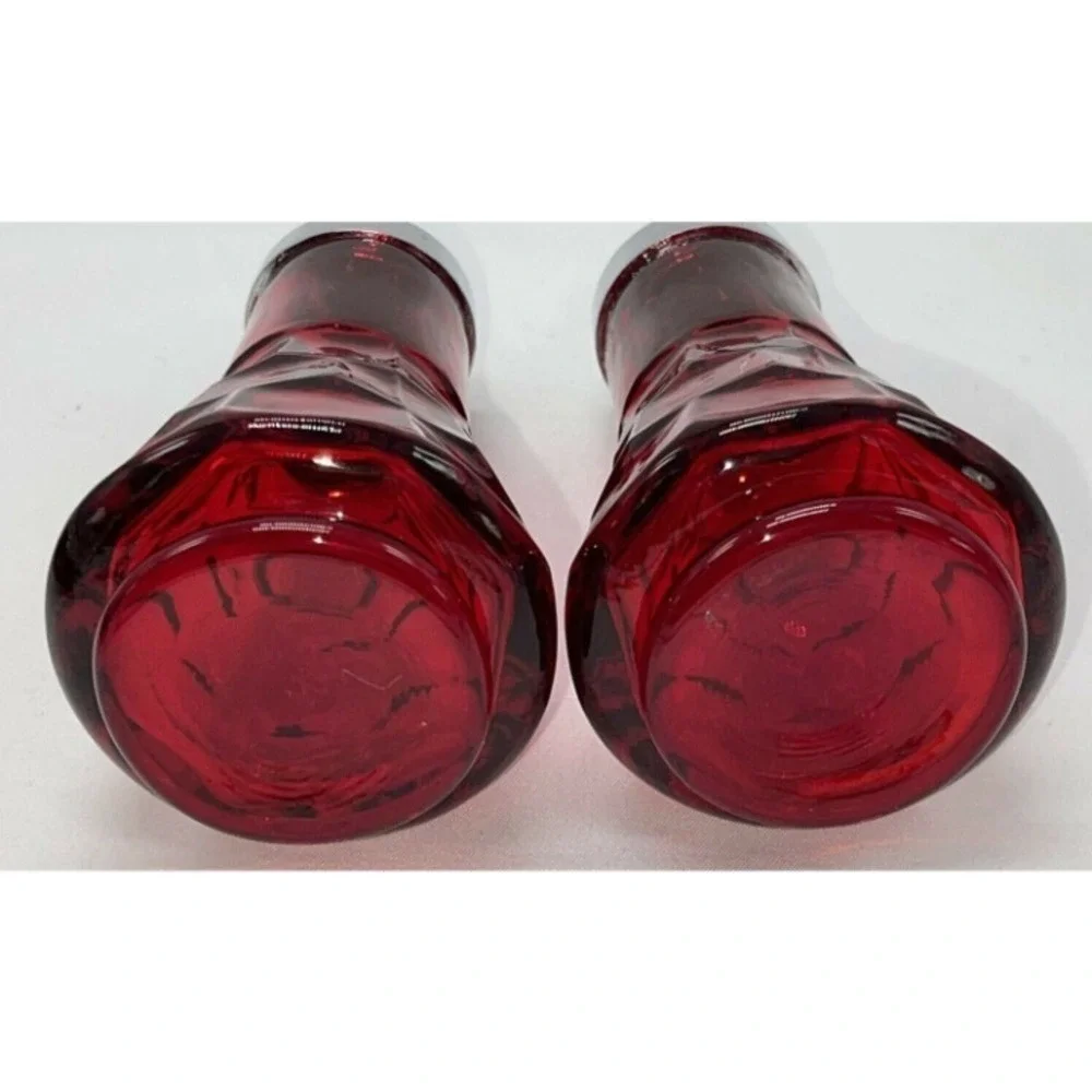 VIKING RUBY RED GEORGIAN HONEYCOMB SALT & PEPPER SHAKERS VINTAGE